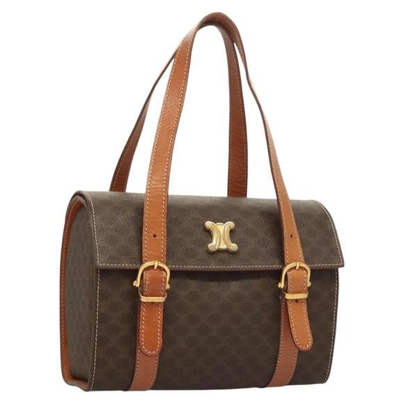 CELINE Macadam Canvas Hand Bag Pvc Leather Brown Gold - Picture 1 of 13